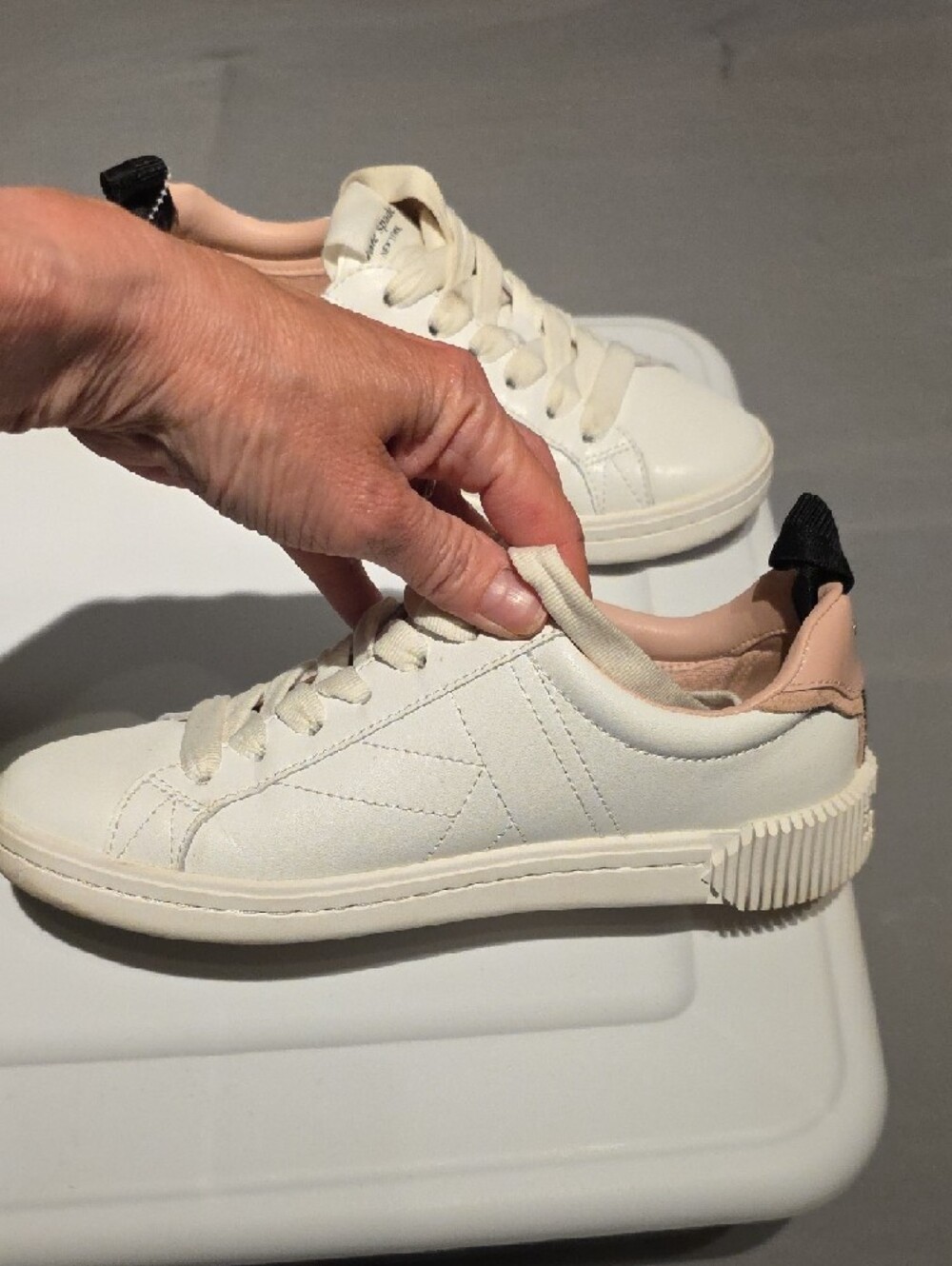 kate spade White Leather Sneakers with Black Side Stripe and Blush Lining - Picture 7 of 15